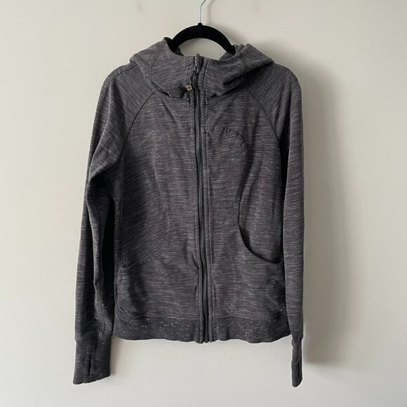 Lululemon Activewear Jacket Full Zip Hooded Stretch Thumbholes Gray Black 6 - Picture 2 of 9